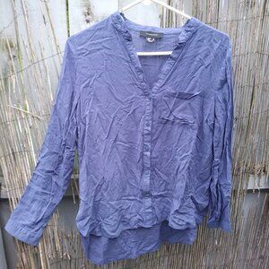 Atmosphere Blue V-Neck Sheer Button Down - 4 - Women